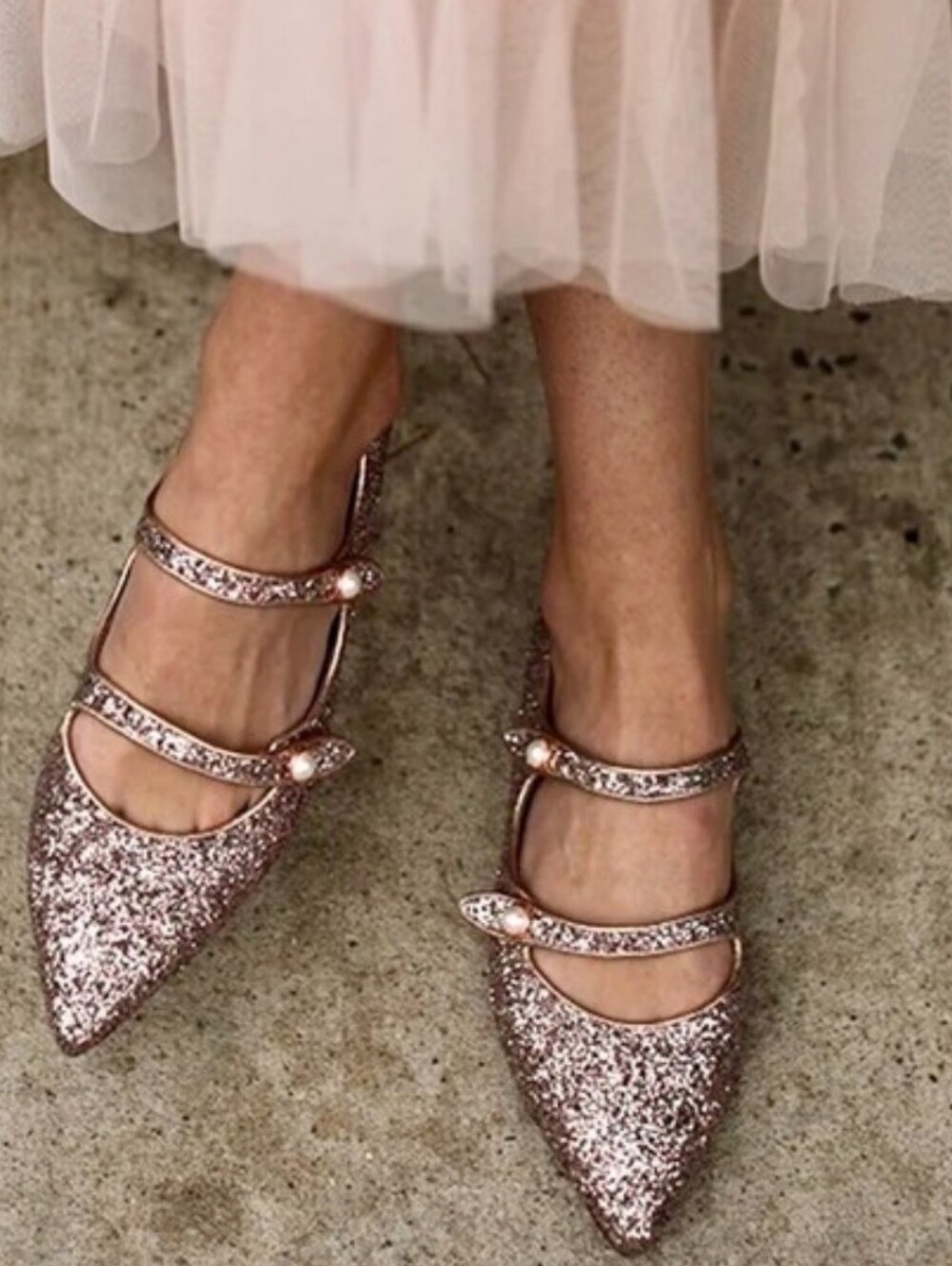 Halogen X Atlantic Pacific Rose Gold Glitter Pointed Mary Jane Flats